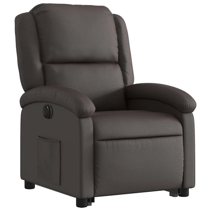 Electric Stand up Recliner Chair Dark Brown Real Leather