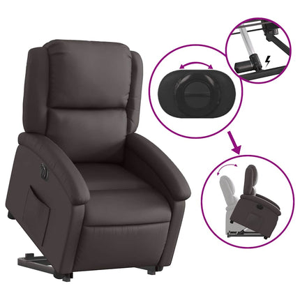 Electric Stand up Recliner Chair Dark Brown Real Leather