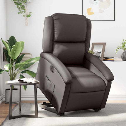 Electric Stand up Recliner Chair Dark Brown Real Leather