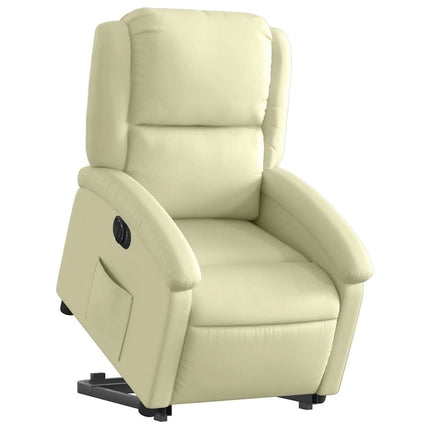 Electric Stand up Recliner Chair Cream Real Leather