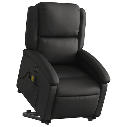 Electric Stand up Massage Recliner Chair Black Real Leather