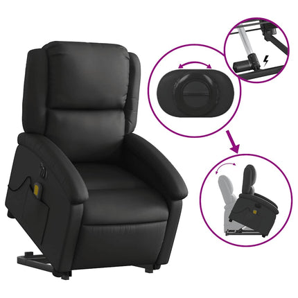 Electric Stand up Massage Recliner Chair Black Real Leather