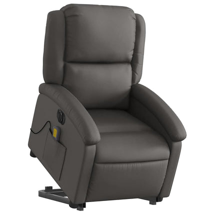 Electric Stand up Massage Recliner Chair Gray Real Leather