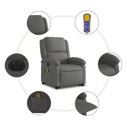 Electric Stand up Massage Recliner Chair Gray Real Leather