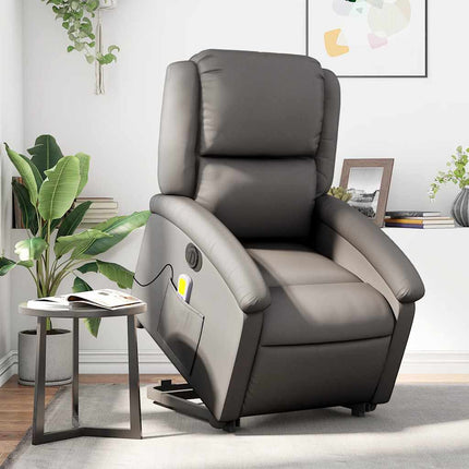 Electric Stand up Massage Recliner Chair Gray Real Leather