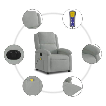 Electric Massage Recliner Chair Light Gray Velvet