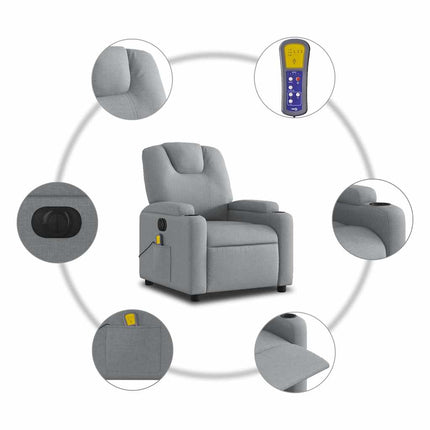 Electric Massage Recliner Chair Light Gray Fabric