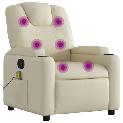 Massage Recliner Chair Cream Faux Leather