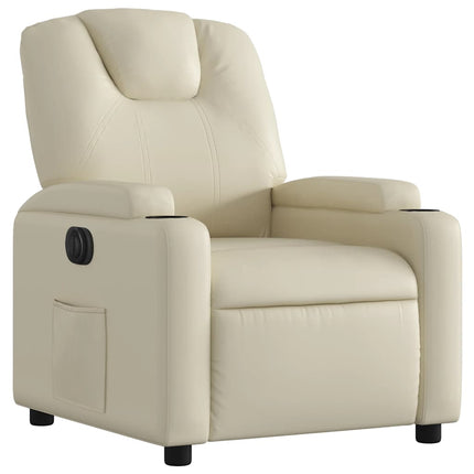 Electric Recliner Chair Cream Faux Leather