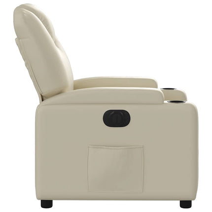 Electric Recliner Chair Cream Faux Leather