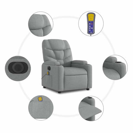 Electric Massage Recliner Chair Light Gray Fabric