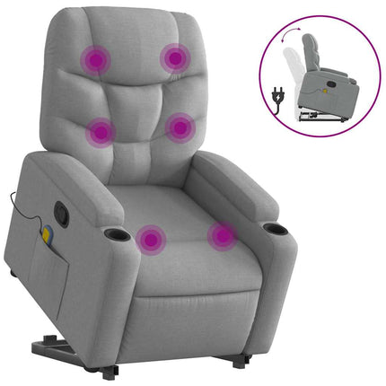 Stand up Massage Recliner Chair Light Gray Fabric