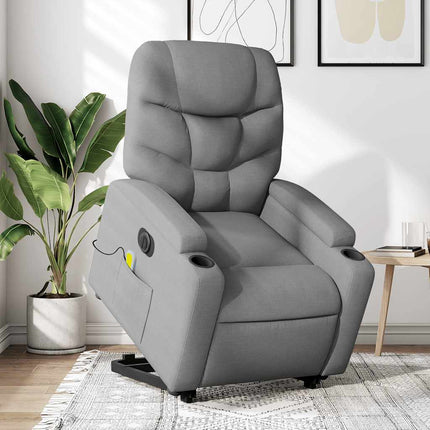 Electric Stand up Massage Recliner Chair Light Gray Fabric