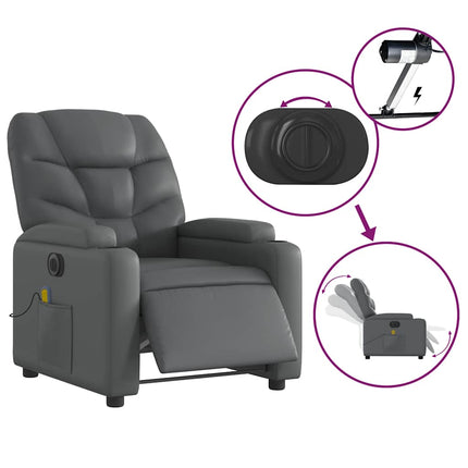 Electric Massage Recliner Chair Gray Faux Leather