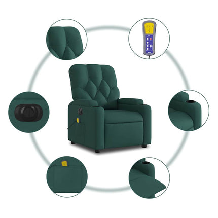 Electric Massage Recliner Chair Dark Green Fabric