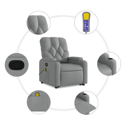 Stand up Massage Recliner Chair Light Gray Fabric