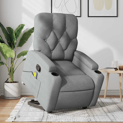 Stand up Massage Recliner Chair Light Gray Fabric