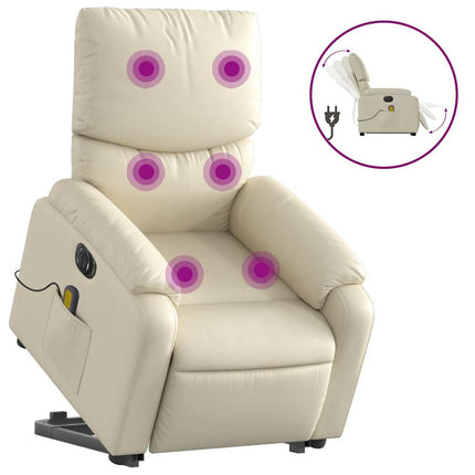 Electric Stand up Massage Recliner Chair Cream Faux Leather