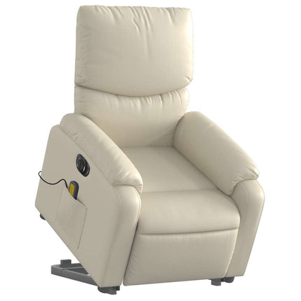 Electric Stand up Massage Recliner Chair Cream Faux Leather