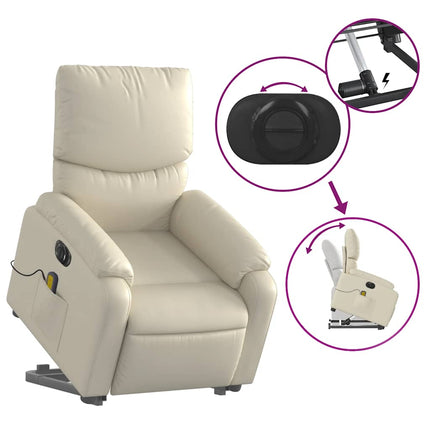 Electric Stand up Massage Recliner Chair Cream Faux Leather