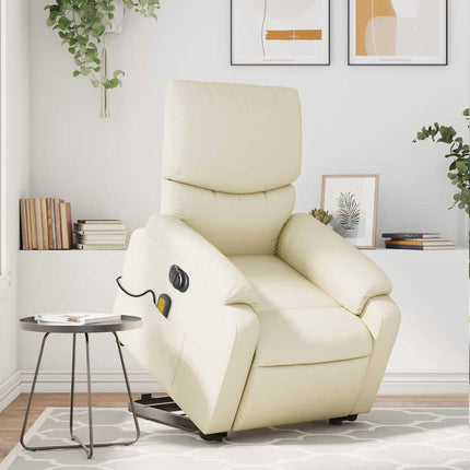 Electric Stand up Massage Recliner Chair Cream Faux Leather