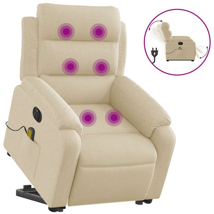 Electric Stand up Massage Recliner Chair Cream Fabric