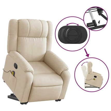 Stand up Massage Recliner Chair Cream Fabric