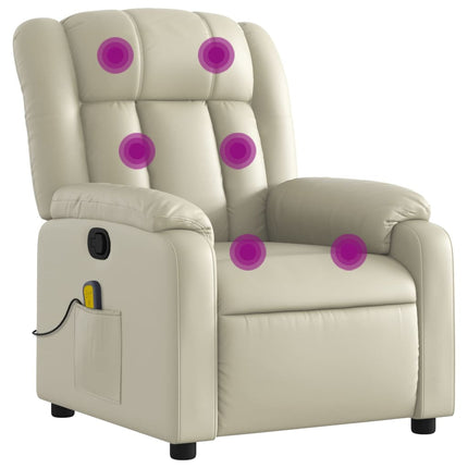 Massage Recliner Chair Cream Faux Leather
