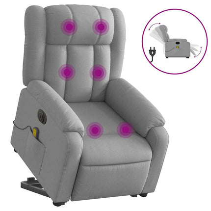 Electric Stand up Massage Recliner Chair Light Gray Fabric