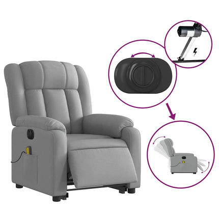 Electric Stand up Massage Recliner Chair Light Gray Fabric