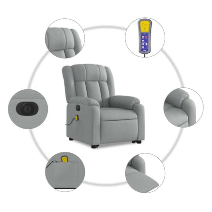 Electric Stand up Massage Recliner Chair Light Gray Fabric