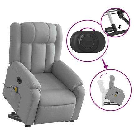 Electric Stand up Massage Recliner Chair Light Gray Fabric