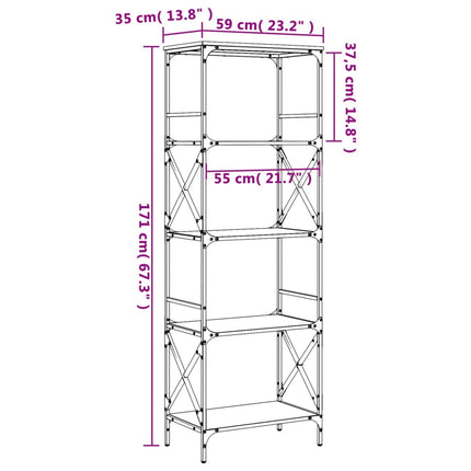 Bookcase 5-Tier Black 23.2"x13.8"x67.3" Engineered Wood