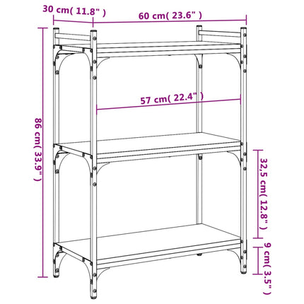Bookcase 3-Tier Black 23.6"x11.8"x33.9" Engineered Wood