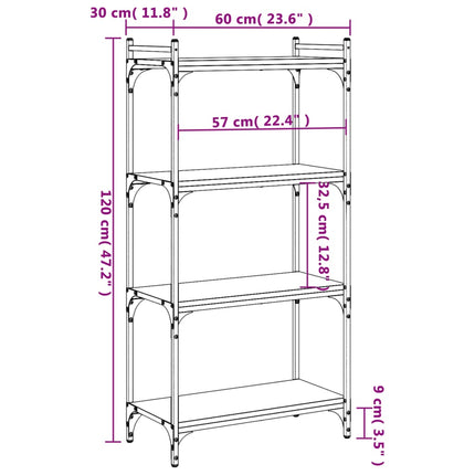 Bookcase 4-Tier Black 23.6"x11.8"x47.2" Engineered Wood