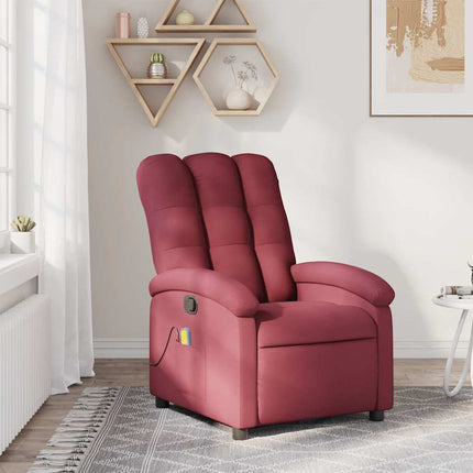 Massage Recliner Chair Wine Red Fabric