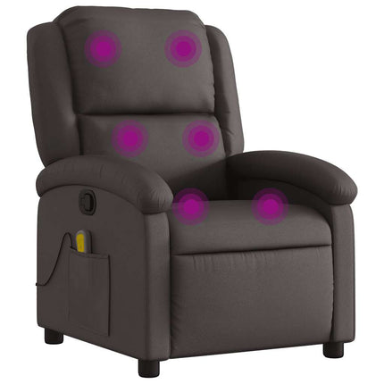 Massage Recliner Chair Dark Brown Real Leather
