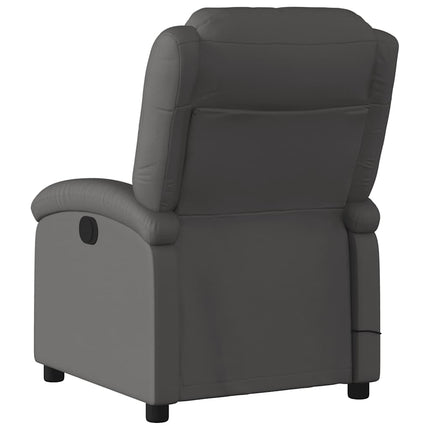 Massage Recliner Chair Gray Real Leather