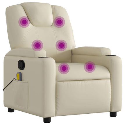 Massage Recliner Chair Cream Faux Leather