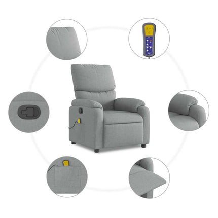 Massage Recliner Chair Light Gray Fabric
