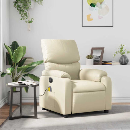 Massage Recliner Chair Cream Faux Leather