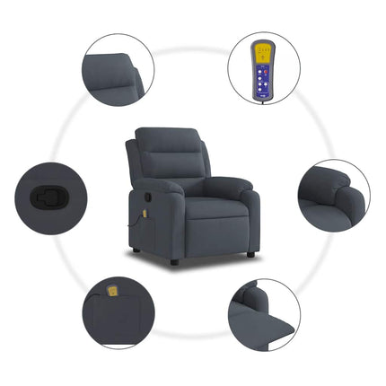 Massage Recliner Chair Dark Gray Velvet