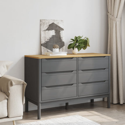Chest of Drawers FLORO Gray Solid Wood Pine