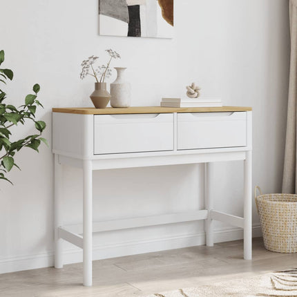 Console Table FLORO White 35.2"x14.4"x28.7" Solid Wood Pine