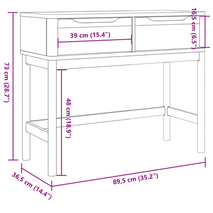 Console Table FLORO White 35.2"x14.4"x28.7" Solid Wood Pine