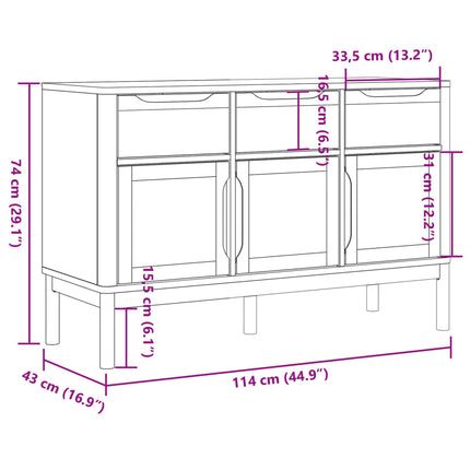 Sideboard FLORO White 44.9"x16.9"x29.1" Solid Wood Pine