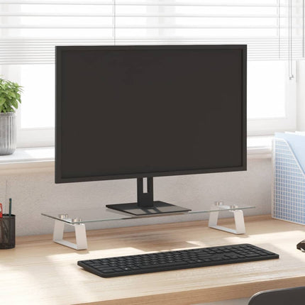 Monitor Stand White 23.6"x7.9"x3.1" Tempered Glass and Metal