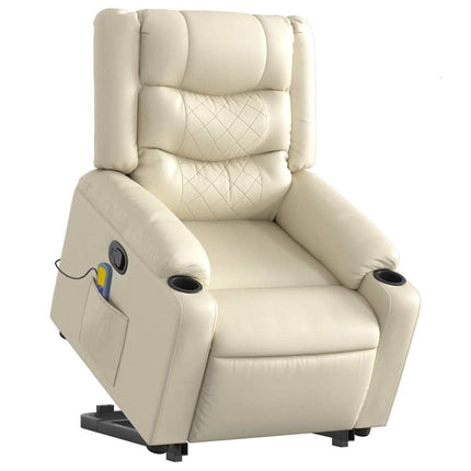 Stand up Massage Recliner Chair Cream Faux Leather