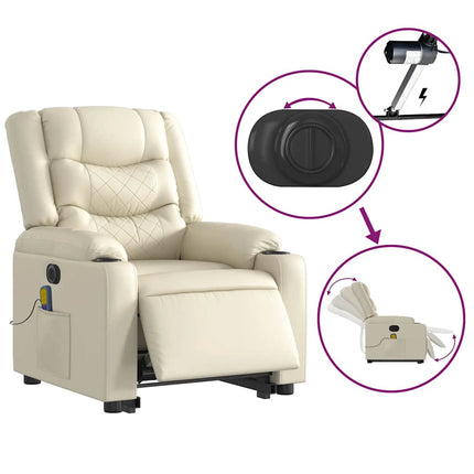 Electric Stand up Massage Recliner Chair Cream Faux Leather