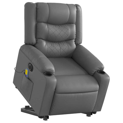 Electric Stand up Massage Recliner Chair Gray Faux Leather